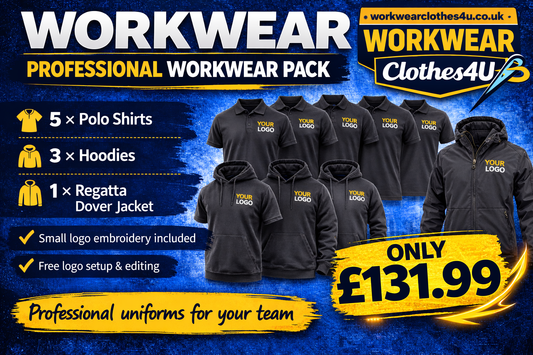 Professional Workwear Pack – 5 Polo Shirts, 3 Hoodies & 1 Regatta Dover Jacket
