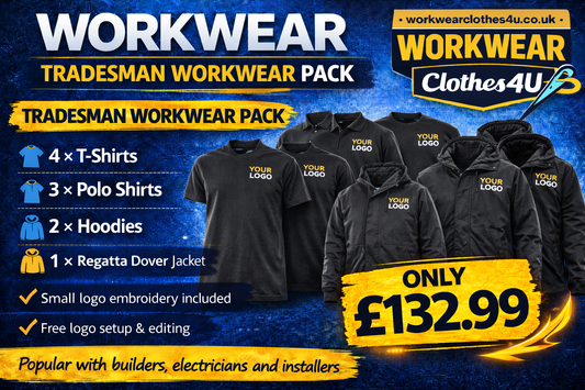 Tradesman Workwear Pack – 4 T-Shirts, 3 Polo Shirts, 2 Hoodies & 1 Regatta Dover Jacket