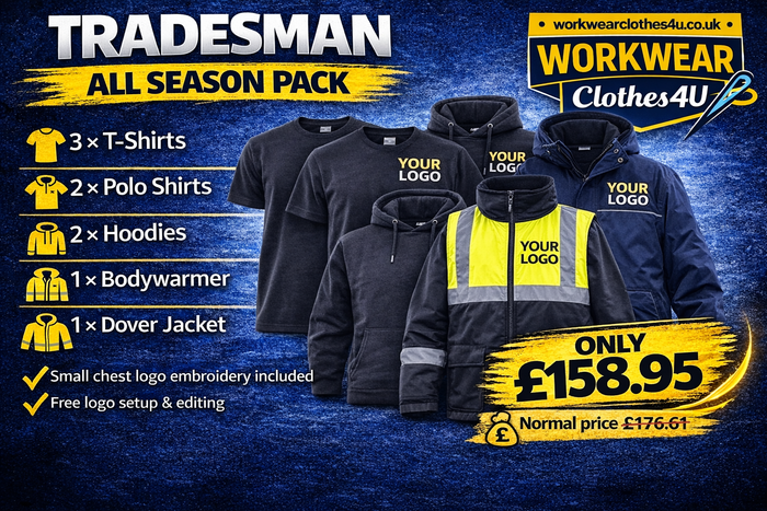 Tradesman All Season Pack – 3 T-Shirts, 2 Polos, 2 Hoodies, Bodywarmer & Dover Jacket