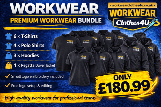 Premium Workwear Bundle – 6 T-Shirts, 4 Polos, 3 Hoodies & Regatta Dover Jacket