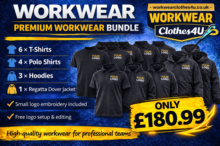 Premium Workwear Bundle – 6 T-Shirts, 4 Polos, 3 Hoodies & Regatta Dover Jacket