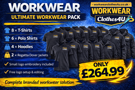 Ultimate Workwear Pack – 8 T-Shirts, 6 Polos, 4 Hoodies & 2 Regatta Dover Jackets