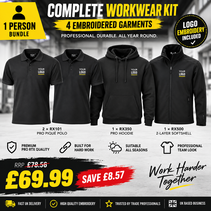 1 Person Complete Workwear Bundle – 4 Embroidered Garments