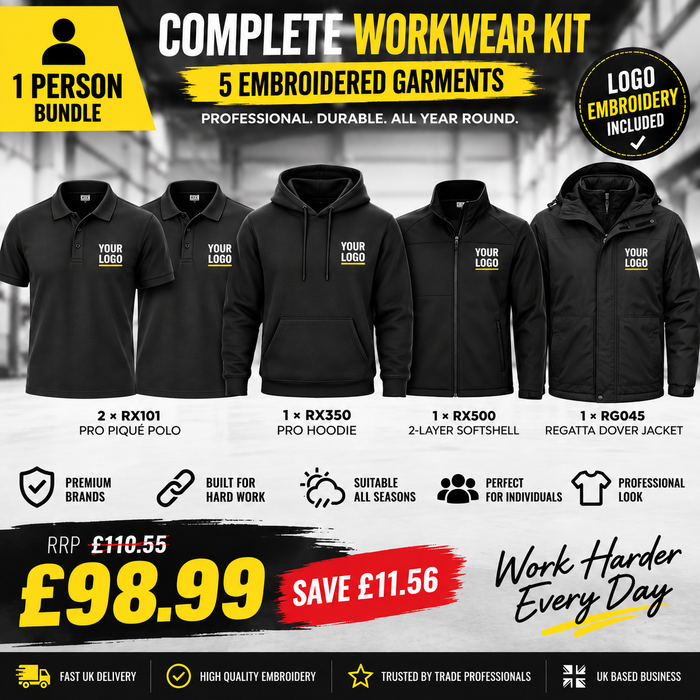 1 Person Complete Workwear Bundle – 5 Embroidered Garments