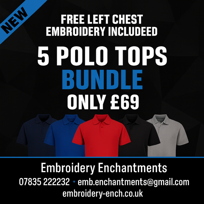 5 Polo Tops Bundle – Left Chest Embroidery Included