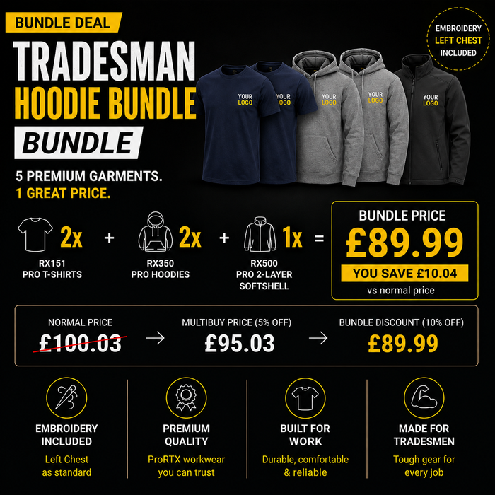 Tradesman Hoodie Bundle – 5 Embroidered Garments