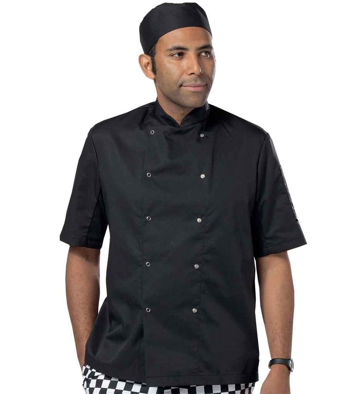 Dennys Short Sleeve Press Stud Chef's Jacket - BLK