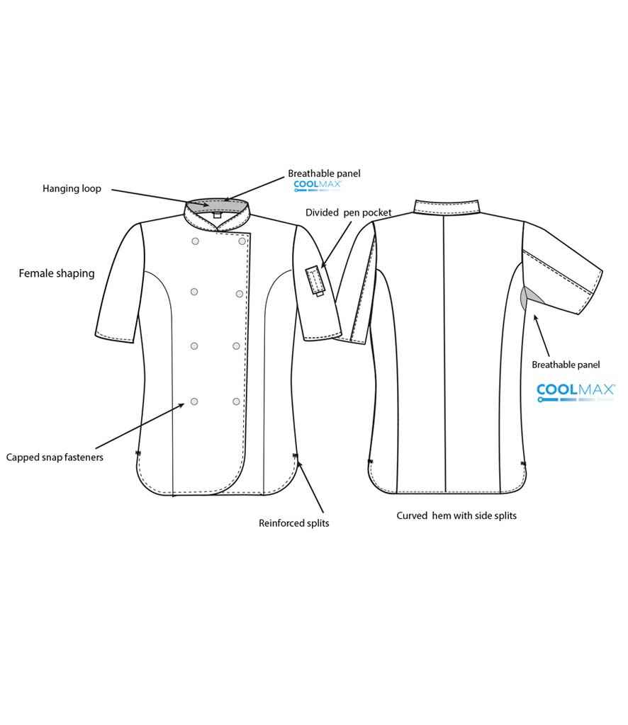 Dennys Ladies Short Sleeve Premium Chef's Jacket - BLK