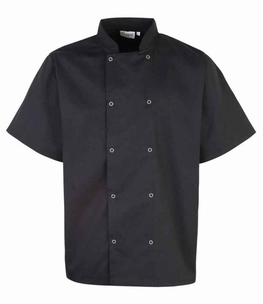 Premier Unisex Short Sleeve Stud Front Chef's Jacket - BLK