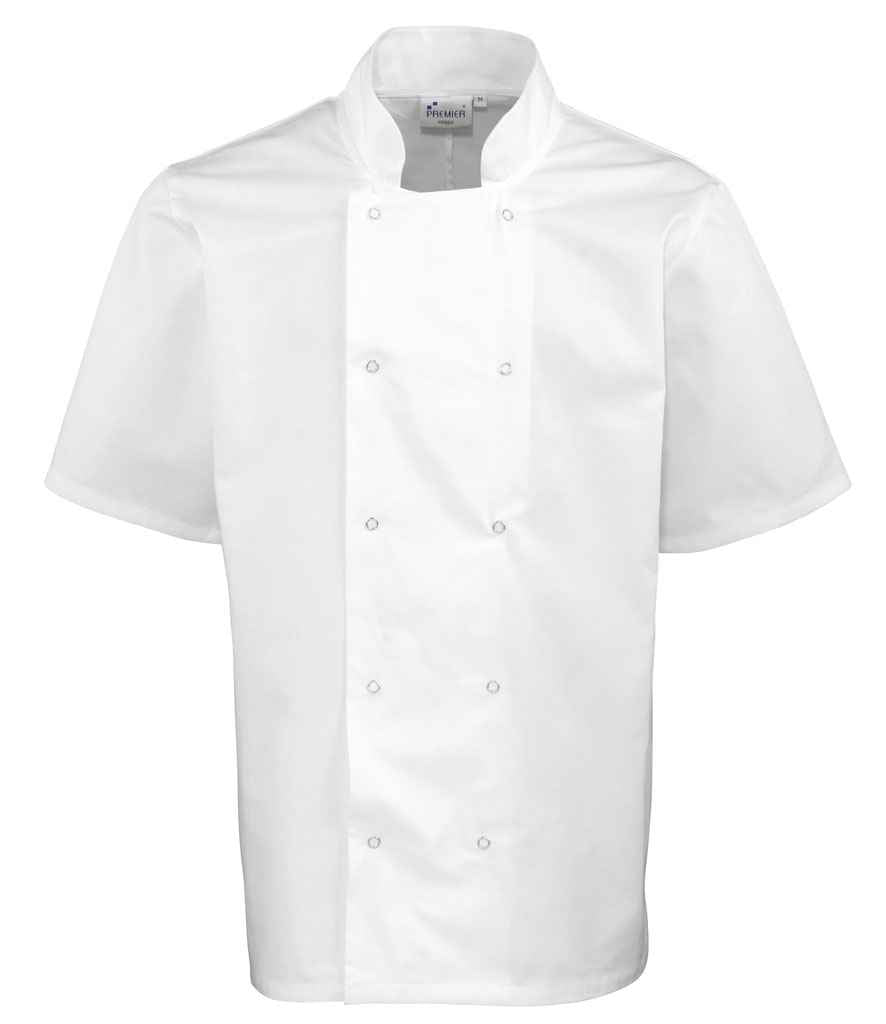 Premier Unisex Short Sleeve Stud Front Chef's Jacket - WHI