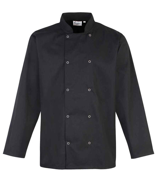 Premier Unisex Long Sleeve Stud Front Chef's Jacket - BLK