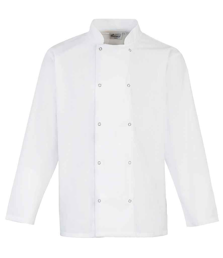 Premier Unisex Long Sleeve Stud Front Chef's Jacket - WHI