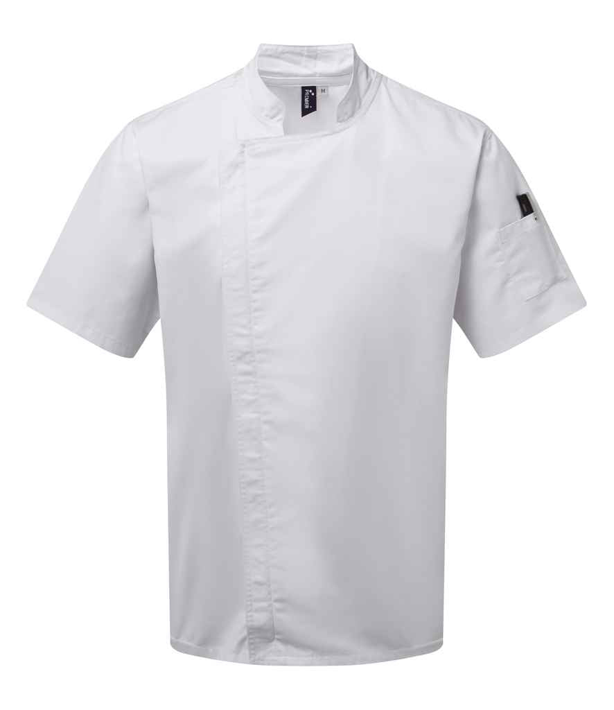 Premier Short Sleeve Zipped Chef's Jacket - WHI