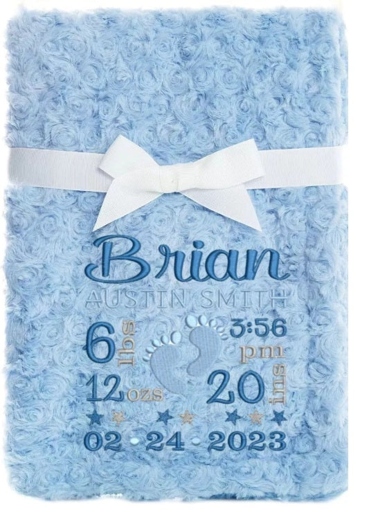 PERSONALISED BABY BLANKET EMBROIDERED SOFT BUBBLE BABY BOY GIRL GIFT NEW BORN
