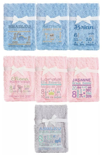 PERSONALISED BABY BLANKET EMBROIDERED SOFT BUBBLE BABY BOY GIRL GIFT NEW BORN
