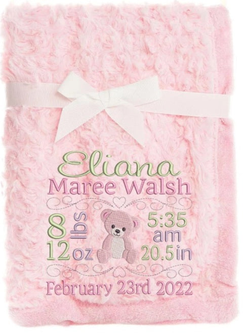PERSONALISED BABY BLANKET EMBROIDERED SOFT BUBBLE BABY BOY GIRL GIFT NEW BORN
